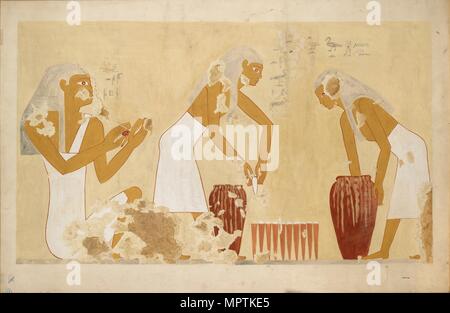Kopieren der Wandmalerei von privaten Grab 60 von Antefoker, Theben (I, 1, 121-123), 20. Artist: Anna (Nina) Macpherson Davies. Stockfoto