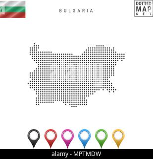 Vektor gepunktete Karte von Bulgarien. Einfache Silhouette von Bulgarien. Nationalflagge von Bulgarien. Eingestellt von bunten Karte Markierungen Stock Vektor