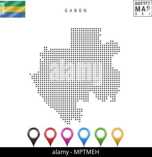 Vektor gepunktete Karte von Gabun. Einfache Silhouette von Gabun. Die Nationalflagge von Gabun. Eingestellt von bunten Karte Markierungen Stock Vektor
