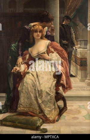 Portia und die Schatullen. Szene aus dem Kaufmann von Venedig. Stockfoto