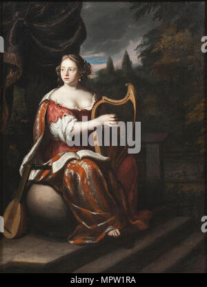 Dame Spielen auf der Harfe. Stockfoto