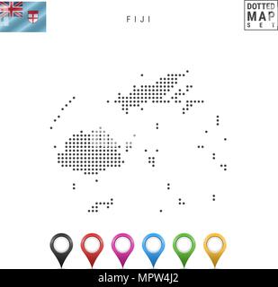 Vektor gepunktete Karte von Fidschi. Einfache Silhouette von Fidschi. Die Nationalflagge von Fidschi. Eingestellt von bunten Karte Markierungen Stock Vektor