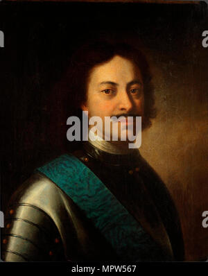 Portrait von Kaiser Peter I. der Große (1672-1725), erstes Drittel des 18. Cen.. Stockfoto