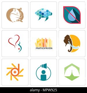 Satz von 9 einfache editierbare Ikonen wie Marquee, Kampagnenmanagement, d-star, Mammut, Beteiligung, Gynäkologie, kein Wasser, Meer, Schildkröte, Hamster, kann sein Stock Vektor