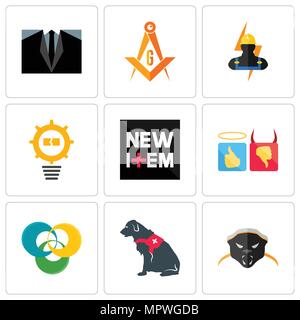 Satz von 9 einfache editierbare Ikonen wie Honey Badger, service Hund, triskelion, gut, schlecht, neues Element, Problem Management, Elektriker, Freimaurer, Dress Code Stock Vektor