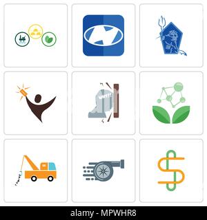 Satz von 9 einfache editierbare Ikonen wie Doppel-s, Turbo, Abschleppwagen, Antioxidans, Frustration, Lucky Draw, Neptun, Uhr, Rohstoffe, können für Mobi verwendet werden. Stock Vektor
