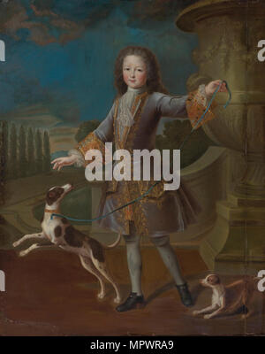 Louis XV. von Frankreich (1710-1774) mit zwei Hunden,. Stockfoto