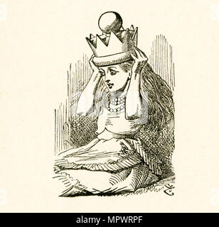Diese Abbildung von Alice setzen auf die königliche Krone wird von "Durch das Schauen-glas und was Alice dort fand" von Lewis Carroll (Charles Lutwidge Dodgson), die diesen Roman 1871 schrieb als Fortsetzung zu 'Alice im Wunderland'. Stockfoto