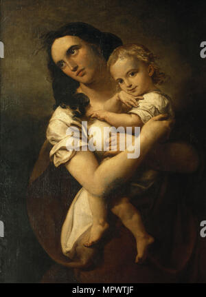 Portrait der Komponistin Fanny Hensel geb. Mendelssohn (1805-1847) mit Sohn Sebastian, 1833-1834. Stockfoto