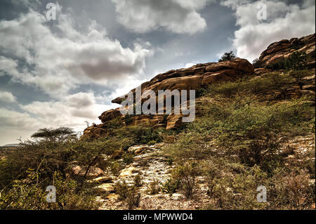 Höhlenmalereien Laas Geel rock außen in der Nähe von Hargeisa, Somalia Stockfoto