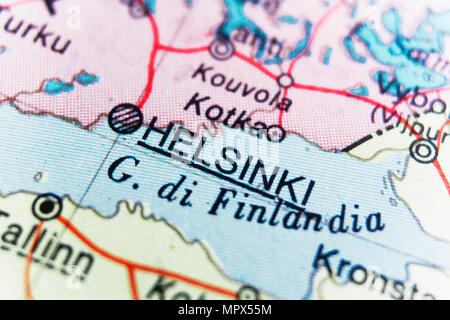 Helsinki Karte. Eine Nahaufnahme von Helsinki. Travel Concept. Foto lieferbar. Stockfoto