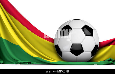 Fußball auf der Flagge von Bolivien. Fußball-Hintergrund. 3D-Rendering Stockfoto