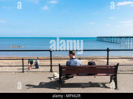 Aussicht auf den Strand und viktorianischen Pier in Saltburn am Meer, North Yorkshire, England, Großbritannien Stockfoto