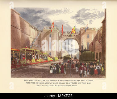 Die Eröffnung der Liverpool und Manchester Railway, 15. September 1830. Die Maurische Arch am Rande Hi Stockfoto