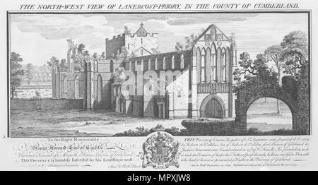 "North West Ansicht von Lanercost Priory in der Grafschaft Cumberland', 1739. Künstler: Nathaniel Buck, Samuel Buck. Stockfoto