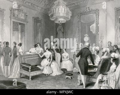 Innenraum der Gelben Salon, Buckingham Palace, London, 1840. Artist: Unbekannt. Stockfoto