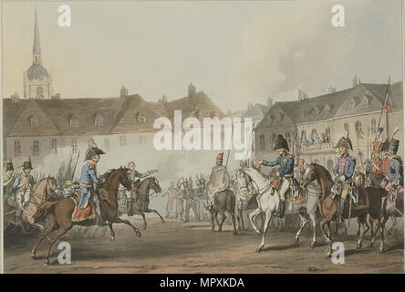 Sitzung des Kaisers von Rußland, der König von Preußen und der Kronprinz von Schweden, 1813. Stockfoto