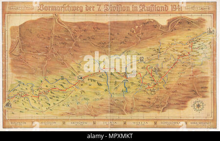Operation Barbarossa. Die Route der 7 Infanterie Division von Warschau nach Moskau, 1942. Stockfoto