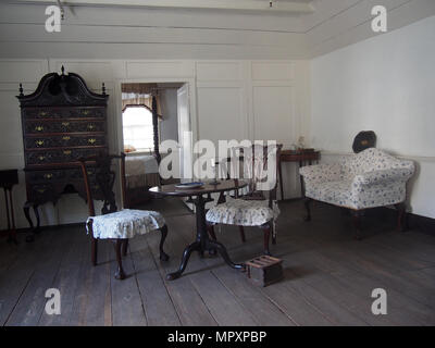 Wohnzimmer und Schlafzimmer in der Gonzalez-Alvarez Haus in St. Augustine, Florida, USA, 2018, © katharine Andriotis Stockfoto