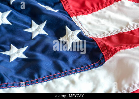 Nahaufnahme der amerikanischen Flagge mit gesticktem Sterne Stockfoto