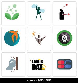 Satz von 9 einfache editierbare Ikonen wie 86, Tag der Arbeit, Frustration, 8 Ball Pool, Lucky Draw, Swift, Symptome, Ehrgeiz, Antioxidationsmittel, können für Mo verwendet werden. Stock Vektor