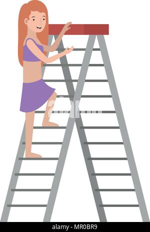 Frau klettern Trittleiter mit Badeanzug Charakter Stock Vektor