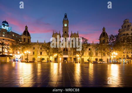 Valencia Rathaus auf der Plaza del Ayuntamiento in Valencia, Spanien. Stockfoto