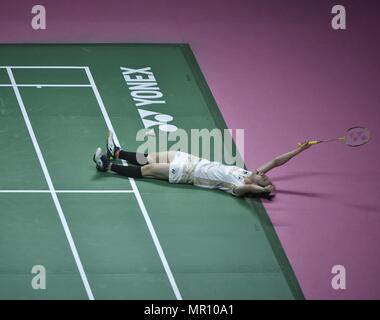 Bangkok, Thailand. 25 Mai, 2018. Nitchaon Jindapol von Team Thailand feiert nach dem Gewinn der BWF Uber Cup 2018 Halbfinale gegen Gao Fangjie von Team China in Bangkok, Thailand, am 25. Mai 2018. Credit: Wang Shen/Xinhua/Alamy leben Nachrichten Stockfoto