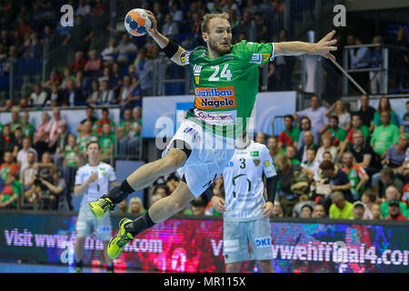 Magdeburg, Deutschland. 19 Mai, 2018. Magdeburg, Deutschland, 19. Mai 2018: EHF Cup Finale - 17/18-FA Göppingen Vs. Fuechse Berlin Marcel Schiller (Frisch Auf Göppingen/Göppingen) mit Kugel | Verwendung der weltweiten Kredit: dpa/Alamy leben Nachrichten Stockfoto