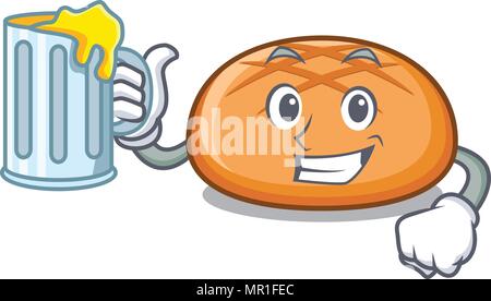Mit Saft Hamburger Bun Maskottchen Karikatur Stock Vektor
