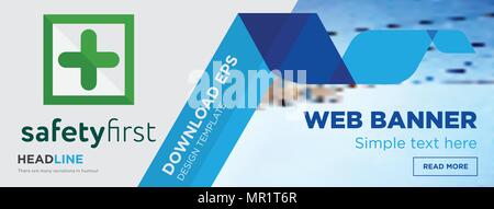Sicherheit erste Konzept horizontale Webseite banner Template Design auf abstrakten Hintergrund mit flache moderne isolierte Vektor Icon und geometrische Formen Stock Vektor