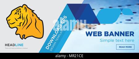Tiger Konzept horizontale Webseite banner Template Design auf abstrakten Hintergrund mit flache moderne isolierte Vektor Icon und geometrische Formen. Stock Vektor