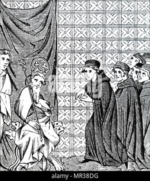 Gravur, Kaiser Karl IV. Durch harangued Fellows der Pariser Universität. Kaiser Karl IV. (1316-1378) ein König von Böhmen und der erste König von Böhmen, auch Kaiser des Heiligen Römischen Reiches geworden. Vom 14. Jahrhundert Stockfoto