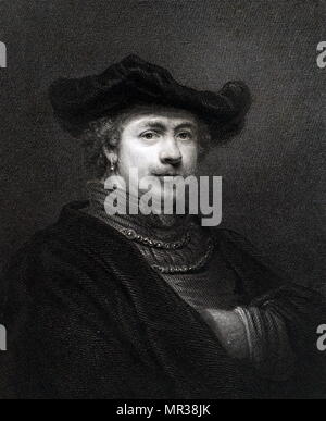 Portrait von Rembrandt Harmenszoon van Rijn (1606-1669) niederländischer Zeichner, Maler und Grafiker. Vom 17. Jahrhundert Stockfoto