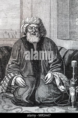 Portrait von Muhammad Ali von Ägypten (1769-1849) ein osmanischer Albanischen Kommandant in der Osmanischen Armee, die in den Rang eines Pascha Rose, und wurde Wāli, und selbst erklärten Khedive von Ägypten und Sudan mit zeitlich befristeten Genehmigung die Osmanen'. Vom 19. Jahrhundert Stockfoto