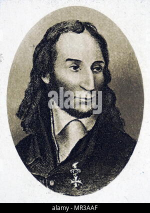 Portrait von Niccolo Paganini (1782-1840), einem italienischen Geiger, Gitarrist und Komponist. Vom 19. Jahrhundert Stockfoto