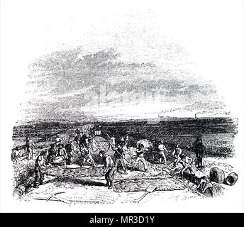 Abbildung: Darstellung navvies Arbeiten an der Liverpool-Manchester Railway über Chat Moss Moor. Vom 19. Jahrhundert Stockfoto