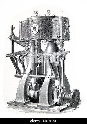 Abbildung: Darstellung einer Dampfturbine, ein Gerät, dass Auszüge thermische Energie aus Dampfdruck und verwendet sie, um mechanische Arbeit auf einer rotierenden Abtriebswelle zu tun. Von Charles Algernon Parsons (1854-1931) eine anglo-irische Ingenieur und Erfinder des zusammengesetzten Dampfturbine erfunden. Vom 19. Jahrhundert Stockfoto