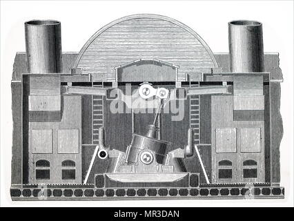 Abbildung: Darstellung einer Dampfturbine, ein Gerät, dass Auszüge thermische Energie aus Dampfdruck und verwendet sie, um mechanische Arbeit auf einer rotierenden Abtriebswelle zu tun. Von Charles Algernon Parsons (1854-1931) eine anglo-irische Ingenieur und Erfinder des zusammengesetzten Dampfturbine erfunden. Vom 19. Jahrhundert Stockfoto