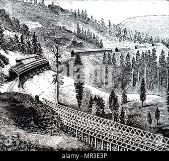 Abbildung: Darstellung von Schnee verschüttet auf der Pacific Railroad. Vom 19. Jahrhundert Stockfoto