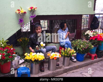 Sikkim Menschen vor Ort, die Blumen auf dem Markt, Gangtok, Sikkim, Indien, 16. APRIL 2013. Stockfoto