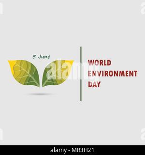 Grüne Blätter unterschreiben. Tag der Umwelt Konzept Vektor logo Vorlage. Juni 5st World Environment Day Konzept. Tag der Umwelt Bewusstsein Id Stock Vektor