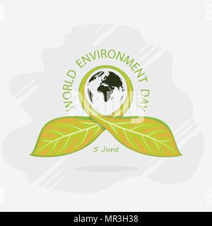 Globus und Blatt unterschreiben. Tag der Umwelt Konzept Vektor logo Vorlage. Juni 5st World Environment Day Konzept. Tag der Umwelt Bewusstsein Stock Vektor