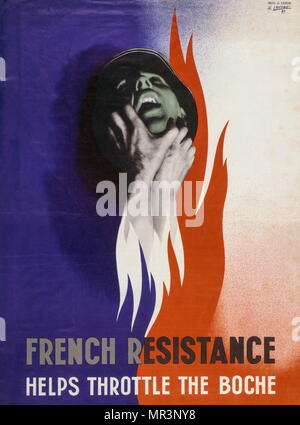 Propaganda Poster mit den Freien Französischen Streitkräfte in London ausgestellt, während des Zweiten Weltkriegs. 1942. Zeigt französischen Widerstand Einschnüren eines deutschen Soldaten. Stockfoto