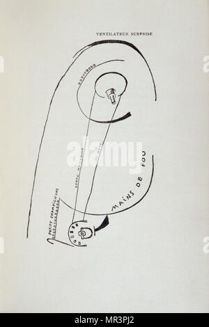 (Ventilateur Überraschung) eine Illustration für 'fille Geb. sans bloße' (Mädchen geboren Ohne Mutter), 1915, von Francis Picabia (1879-1953), französischer avantgardistischer Maler, Dichter und typographist. Nach dem Experimentieren mit Impressionismus und Pointillismus, Picabia wurde mit dem Kubismus in Verbindung gebracht. Er war einer der ersten wichtigen Persönlichkeiten der DADA-Bewegung und wurde kurz mit dem Surrealismus verbunden Stockfoto