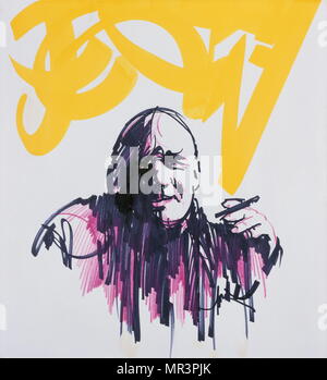 Jean Genet (1910-1986), französischer Romanautor, Dramatiker, Lyriker, Essayist und politischer Aktivist. 1993 Porträt auf ein Poster von Raymond Moretti (1931-2005), französischer Maler und Bildhauer. Stockfoto