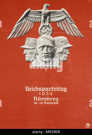 Ns-Propaganda Poster, die Hitler für einen Naziaufmarsch in Nürnberg 1935 Stockfoto