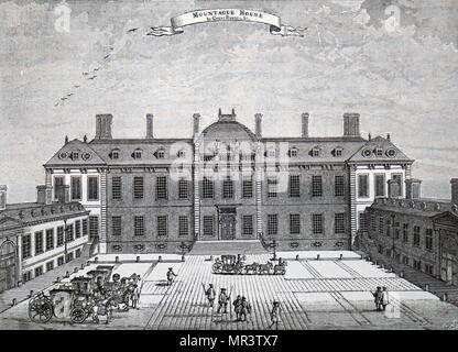 Abbildung: Darstellung der äußeren von Montagu Haus, Bloomsbury, das erste Haus des British Museum. Vom 19. Jahrhundert Stockfoto