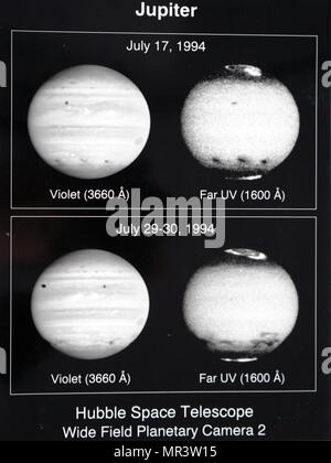 Fotos des Planeten Jupiter durch das Hubble Teleskop aufgenommen. Die obere Atmosphäre Winde sind in UV-Bilder offenbart. Vom 20. Jahrhundert Stockfoto