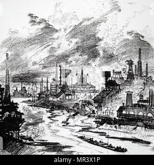 Gravur Darstellung Umweltverschmutzung während der 50er Jahre aussehen würde, wenn der chemischen Industrie "Fortschritt" fortgesetzt. Vom 19. Jahrhundert Stockfoto